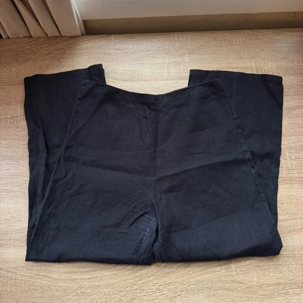 Reformation Justin Linen Straight-Leg Pants Black 8